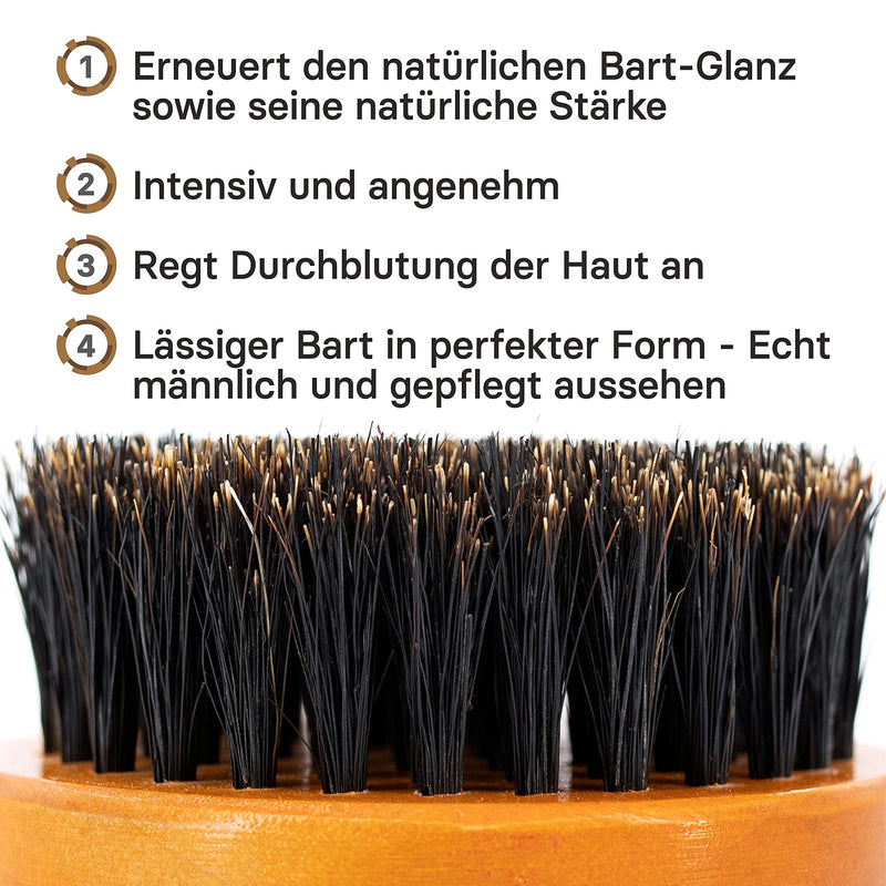 [Australia] - BEARDED BEN beard brush with wild boar bristles - beard care set for men including wooden beard brush and beard comb - beard brush kit for daily care teak brown 