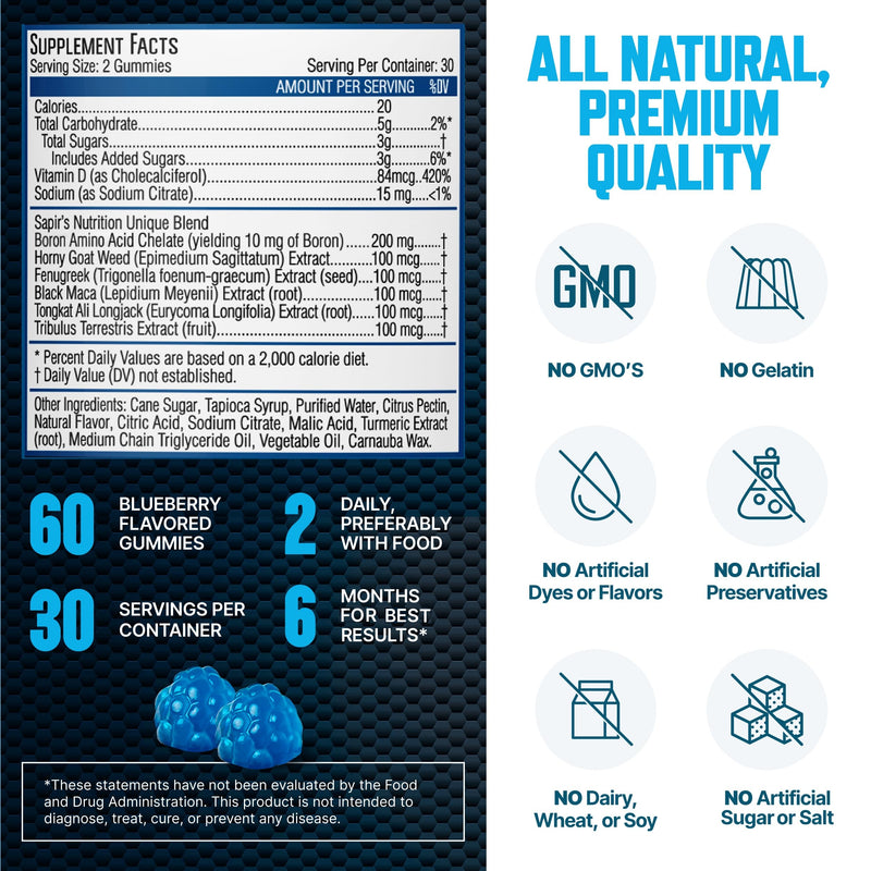 Testosterone Booster Gummies, Male Enhancing Supplement, Add 2 in” Enlargement Gummies for Men , Male Enhancement Chews Energy, Strength, Stamina, Endurance, Performance, Natural Blue Berry Chews