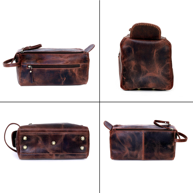 Leather Travel Dopp Kit Toiletry Bag Men Shaving Women and Mens Case Bags Organizer Bathroom Shaving kit Brown