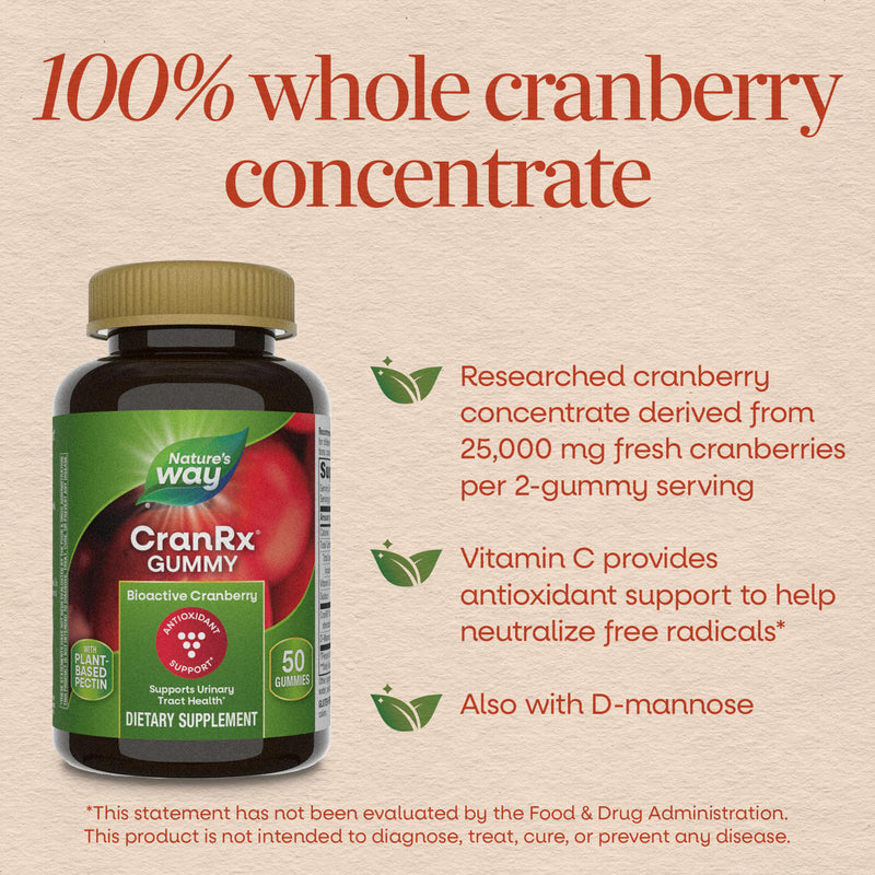 Nature's Way CranRx Cranberry Gummies, Berry Flavor, 60 ct x3 | Urinary Tract Health and Antioxidant Support,* with Vitamin C, D-Mannose, Bioactive Cranberry Fruit Dietary Supplement 60 Count (Pack of 3)