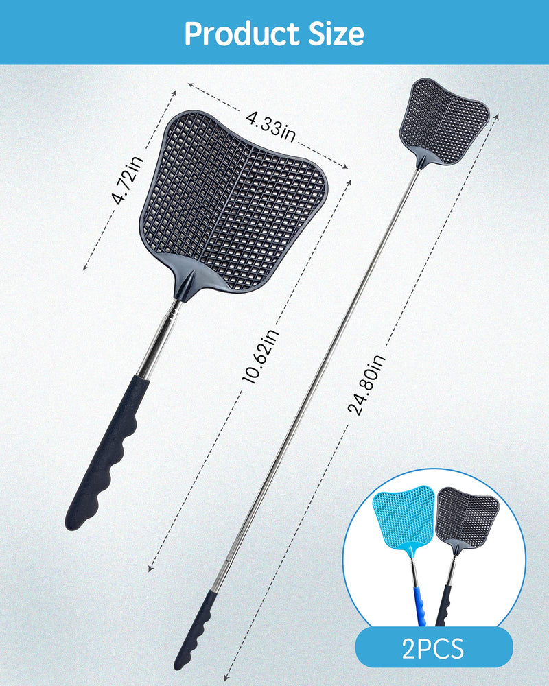 [Australia] - Fly Swatter Heavy Duty Set, with Durable Telescopic Stainless Steel Extendable Handles, for Home, Classroom and Office, 2Pcs, 2 Colors 