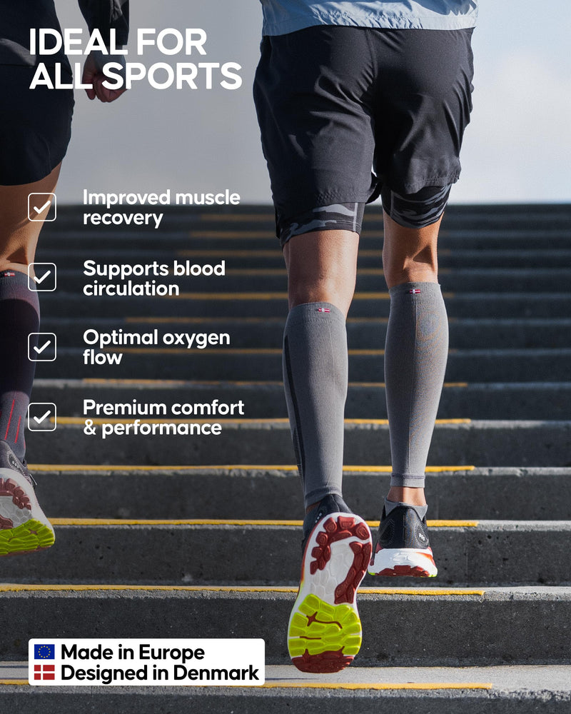 DANISH ENDURANCE Calf Compression Sleeve, 21-26 mmHG, Legs & Shin Supports for Men and Women, 1 or 3 Pack Large Multicolor (1xblack, 1xblack/Grey, 1xblue/Yellow) 3-pack