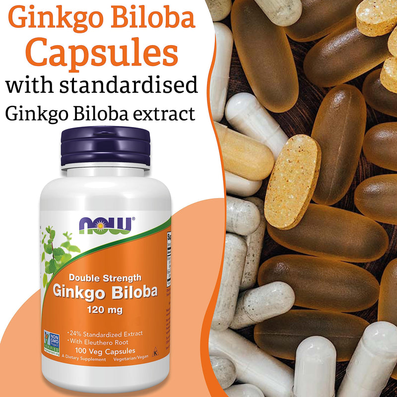 Now Foods, Double Strength Ginkgo Biloba, 120mg, 100 Vegan Capsules, Lab-Tested, SOYA Free, Gluten Free, Vegetarian, Non-GMO