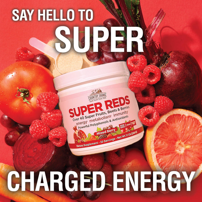 [Australia] - COUNTRY FARMS Super Reds, Energizing Polyphenol Superfood, Over 40 Super Fruits and Berries, Powerful Antioxidants and Polyphenols, Supports Energy, Supports Circulation, 40 Servings, Mixed Berry 