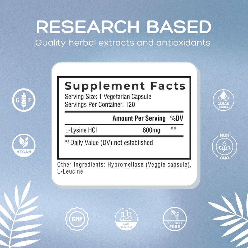 [Australia] - Clean L-Lysine 600mg, 120 Capsules | Vegan, Non-GMO, & Gluten Free 120 Count (Pack of 1) 