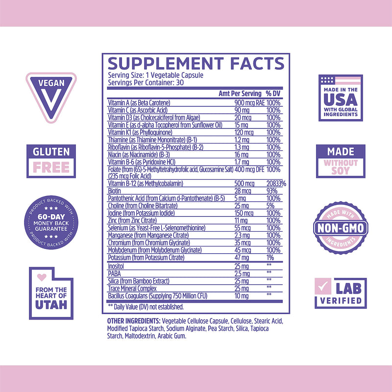 Zhou Daily Boost - Immune Support, Vitamin C - 30 Veggie Capsules | Probiotic Multivitamin for Women & Men, Antioxidant & Eye Health Supplement with Vitamin A, Biotin & Folate for Adults 30 Count (Pack of 1)