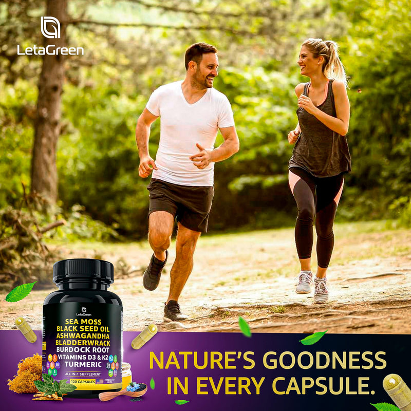 Sea Moss Capsules – 17-in-1 Blend with Black Seed Oil Ashwagandha Bladderwrack Burdock Root Turmeric Vitamin D3 K2 C for Daily Wellness – Multimineral Supplement for Men & Women – 120 Count Sea moss 120 Count (Pack of 1)