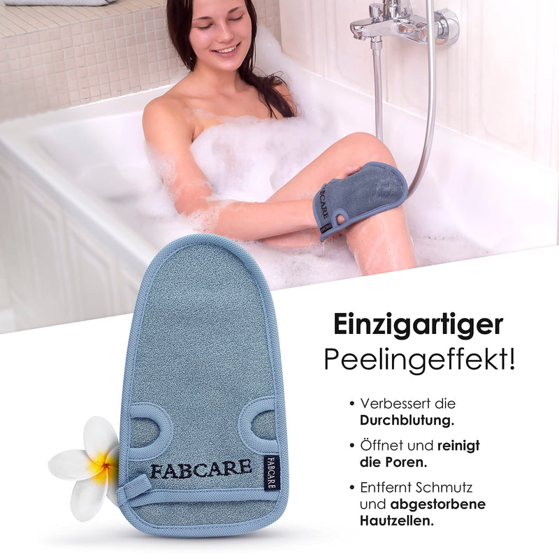 [Australia] - FABCARE Premium Peeling Gloves for Body and Face, Peeling Sponge Pack of 2 - Exfoliating Gloves for Body Scrub with Suction Cups and Ebook, Dermatologically Tested with DERMATEST Rating VERY GOOD 1 Piece (Pack of 2 Blue) 