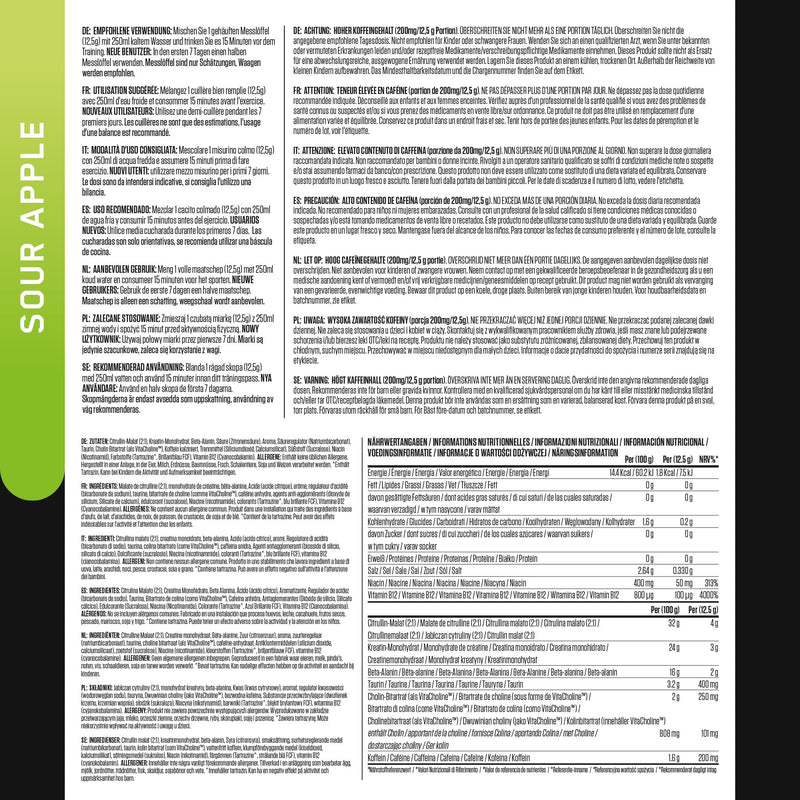 [Australia] - Applied Nutrition ABE Pre Workout Powder - Pre Booster for Energy & Performance with Citrulline, Creatine Monohydrate, Beta Alanine (375 g - 30 servings)(Sour Apple) Sour Apple 