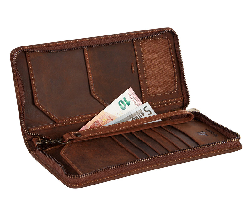 Visconti 728 Large Distressed Leather Travel Wallet for Passports, Tickets and Credit Cards (Tan) Oil Tan