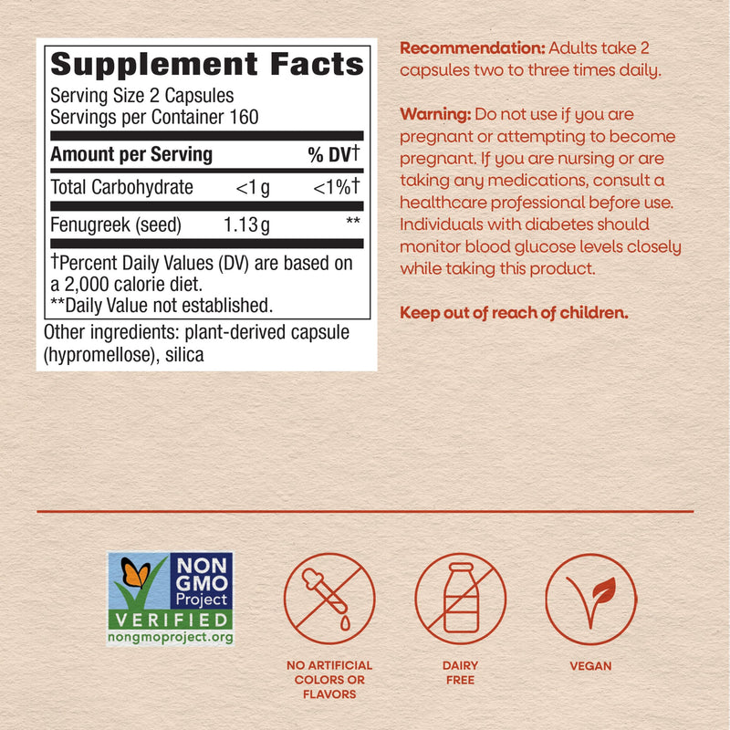 Nature's Way Fenugreek Seed Capsules, Traditional Lactation Support*, 320ct | Traditional Breast Milk Production Support*, Traditionally Used to Soothe Digestion*, Non-GMO Project Verified, Vegan 320 Count (Pack of 1)