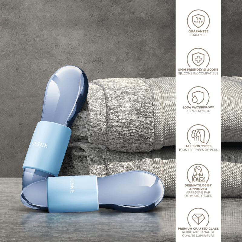 GESKE SmartAppGuided™ Cool & Warm Duo Eye Massager | 7 in 1 | Time-saving Dual Massager | For Eyes & Face | Battery-free Cooling & Warming | Firms, Relaxes & De-Puffs Skin Aquamarine