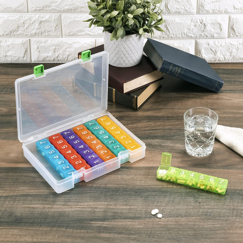 e-Pill 7 Times a Day x 7 Day Weekly Pill Organizer with Magnetized Medication Chart & Dry Erase Pen – Large Rainbow Pill Box, Vitamin & Medicine Organizer with Storage Case