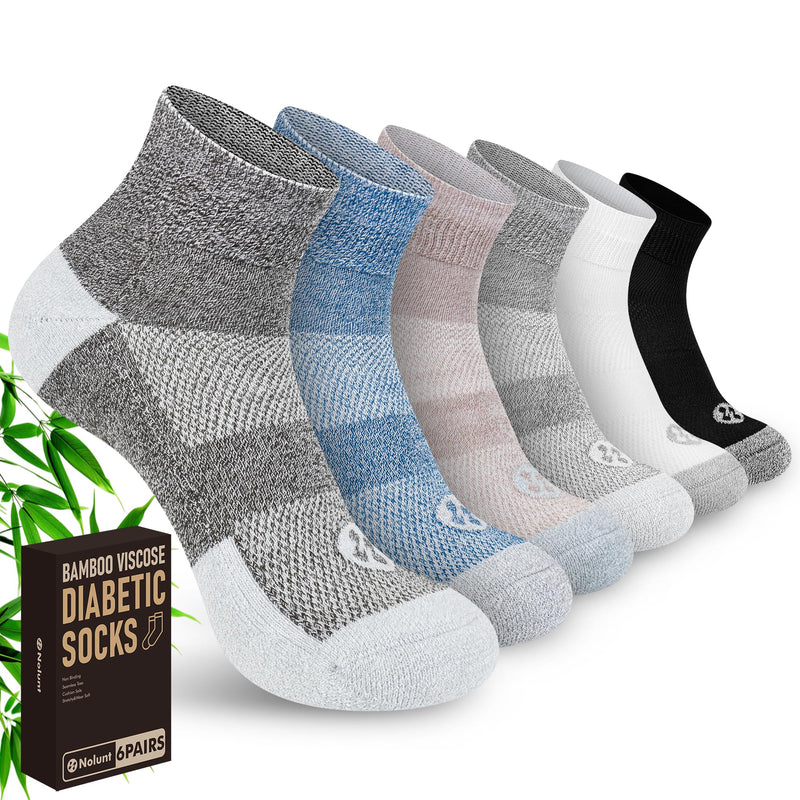 [Australia] - Diabetic Socks for Men,6 Pairs Ankle Mens Diabetic Socks,Diabetic Neuropathy Socks for Men 9-12 White a/Black a/Dark Grey a/Deep Grey a/Sandy Color a/Deep Blue a Large 