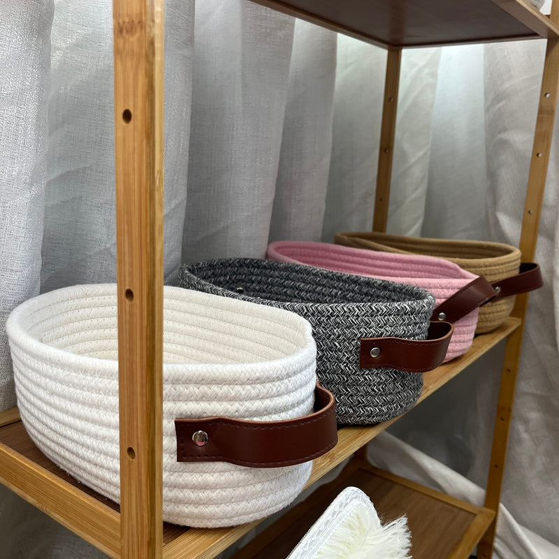 [Australia] - ABenkle Small Woven Basket, Mini Cotton Rope Storage Basket, Tiny White Easter Basket, Shelf Basket, Oval Decorative Toy Dog Cat Basket for Nursery, Kids Room, Empty Gift Basket, 9.4" x 5.9" x 3.9" XS 