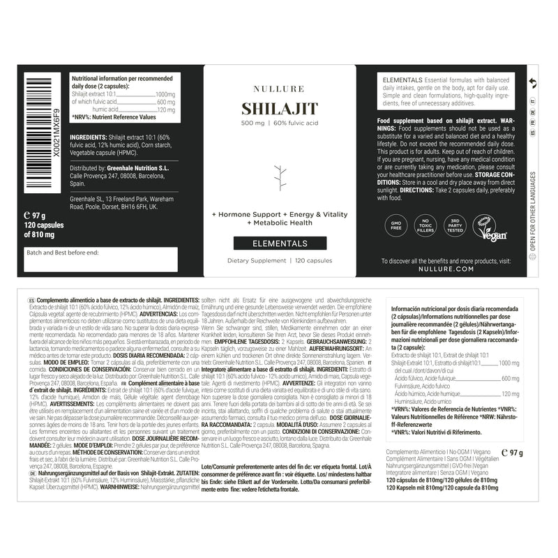 Nullure Pure Himalayan Shilajit Capsules | 60% Fulvic Acid + 12% Humic Acid | Anti-inflammatory · Neuroprotective · Muscle & Exercise Recovery | Natural & Original Supplement |120 Capsules (2 Months)