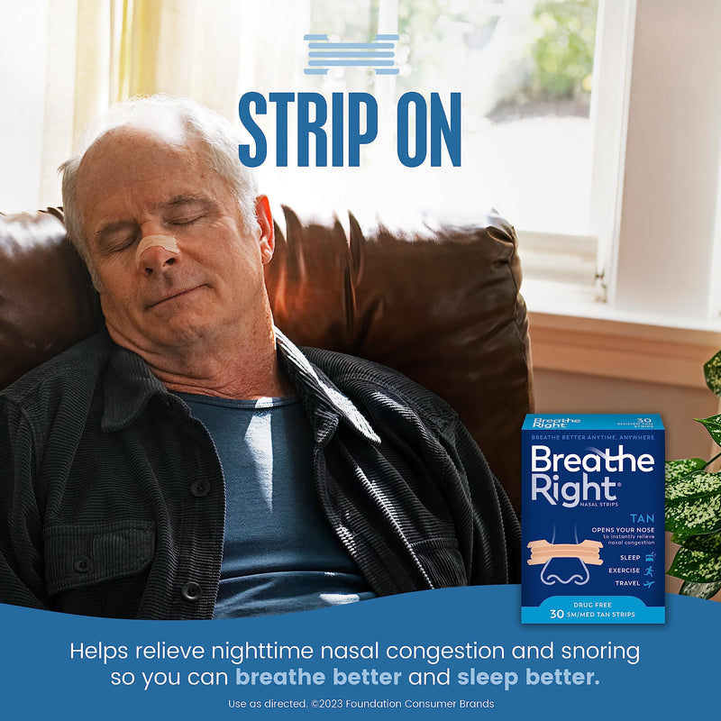 [Australia] - Breathe Right Original Nasal Strips | Tan Nasal Strips | Sm/Med | Help Stop Snoring | Drug-Free Snoring Solution & Instant Nasal Congestion Relief Caused By Colds & Allergies 30ct (packaging may vary) 
