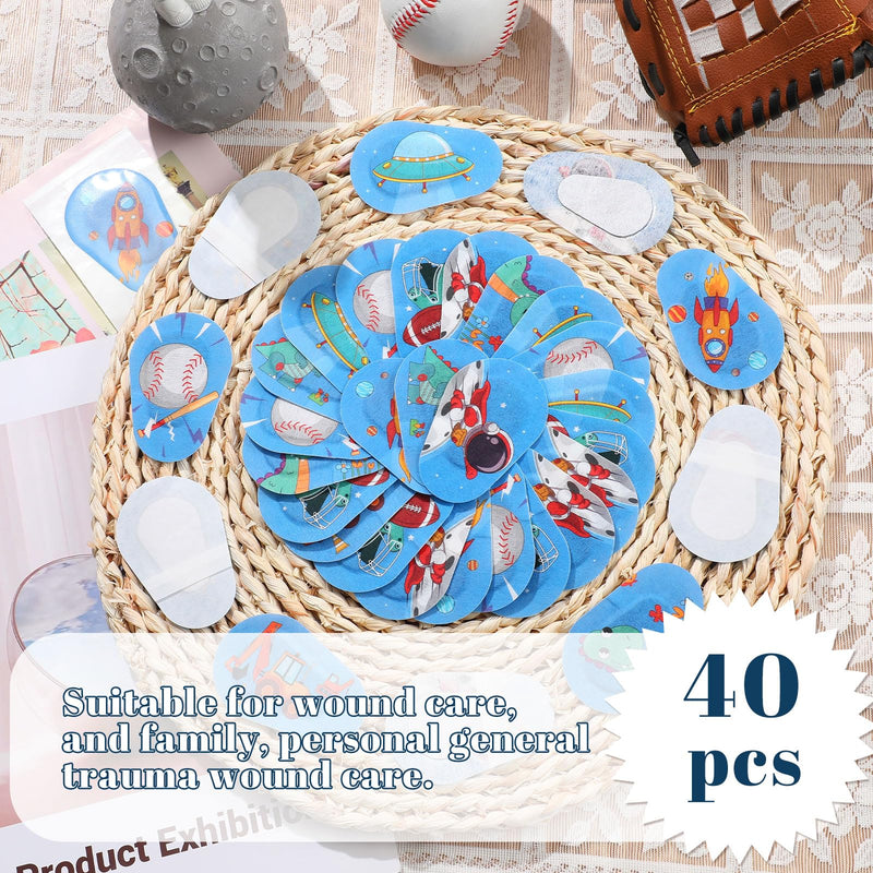 [Australia] - Panitay 40 Pcs Kids Eye Patches for Boys Toddlers Adhesive Patches Bulk with Lazy Eye Breathable Fabric Pad Light Blocking Cute Designs Cotton Adhesive Bandages for Boys Children 