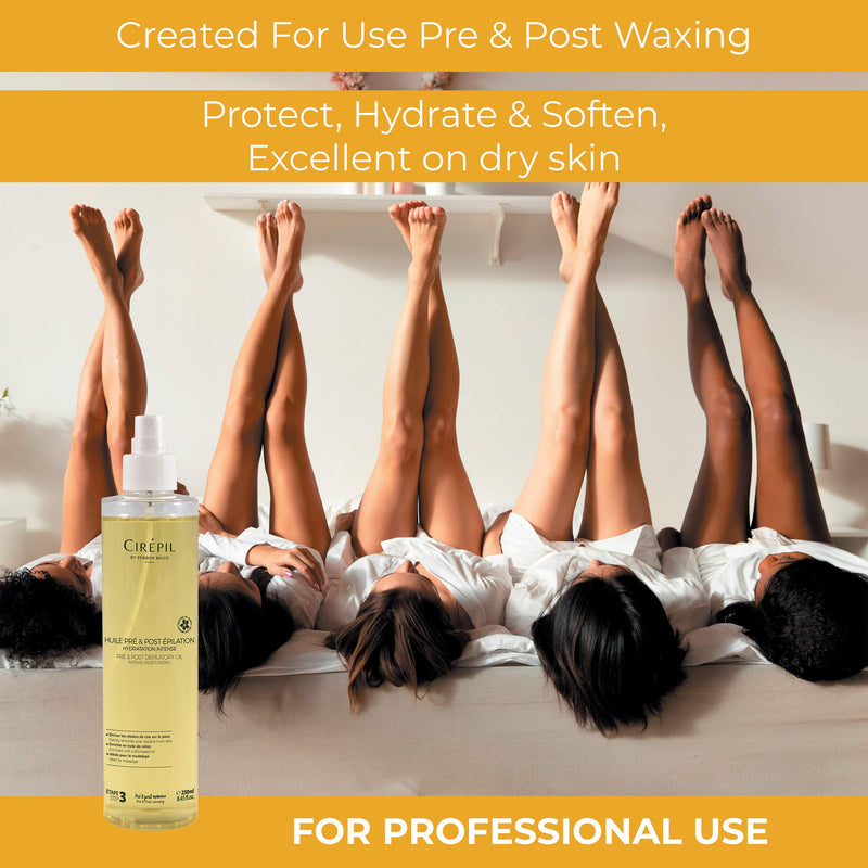 Cirepil - Pre & Post - Depilatory Oil - 250ml / 8.45 fl oz - Protects the Skin Before Waxing & Removes Wax Residue - Pre-Waxing & Post-Waxing 8.45 Fl Oz (Pack of 1)