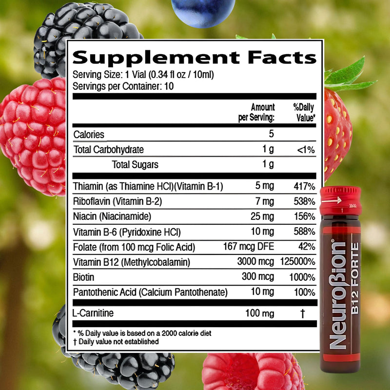 Neurobion Forte Vitamin B12 Methylcobalamin B6 B2 Niacin Liquid Shots Daily Energy & Nervous System Support Complex Easy Oral Drinkable10 Vials