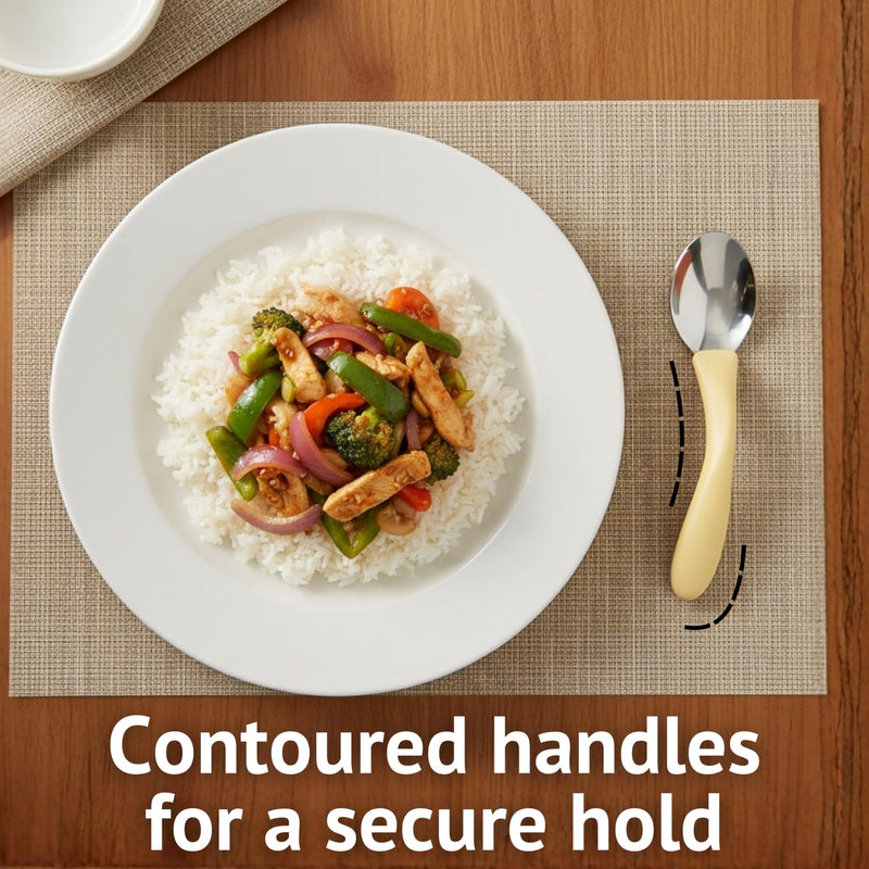 Homecraft Angled Caring Cutlery, Arthritis Aids, For Weak Grip, Easy Grip Eating Utensils for Elderly or Disabled, Right Handed Spoon, Ivory, 1 count