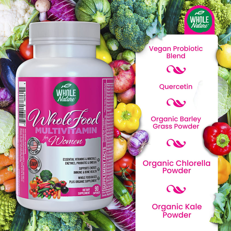 Whole Food Multivitamin for Women Womens Multi Vitamin with Folate, B12 Methyl, Vitamins, Minerals, Probiotics and Omegas, Vegan, Non GMO- 90 Capsules (1) (1) 1