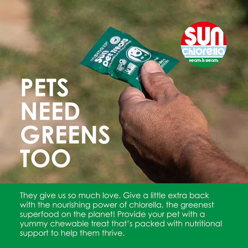Sun Chlorella Sun Pet Treats Green Superfood Cat & Dog Supplement - Chlorophyll Eleuthero & Lecithin, Minerals, Antioxidants & Vitamins for Dogs & Cats - Immune Defense, Skin & Gut Health - 120 Bites - PawsPlanet Australia
