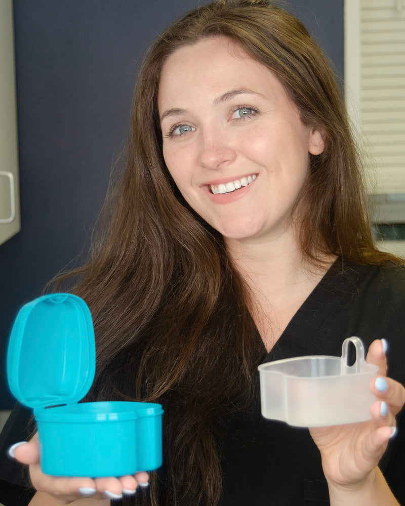 [Australia] - Denture Case, Denture Box with Strainer, Night Cleaner Denture Bath Box for Retainer, Mouthguard, False Teeth, and Denture Cleaning (Teal) Teal 