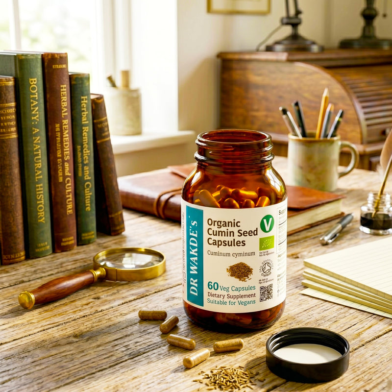 DR WAKDEs Organic Cumin Seed Capsules I 60 Veg Capsules I Herbal Supplement I Vegan Friendly I Ayurveda