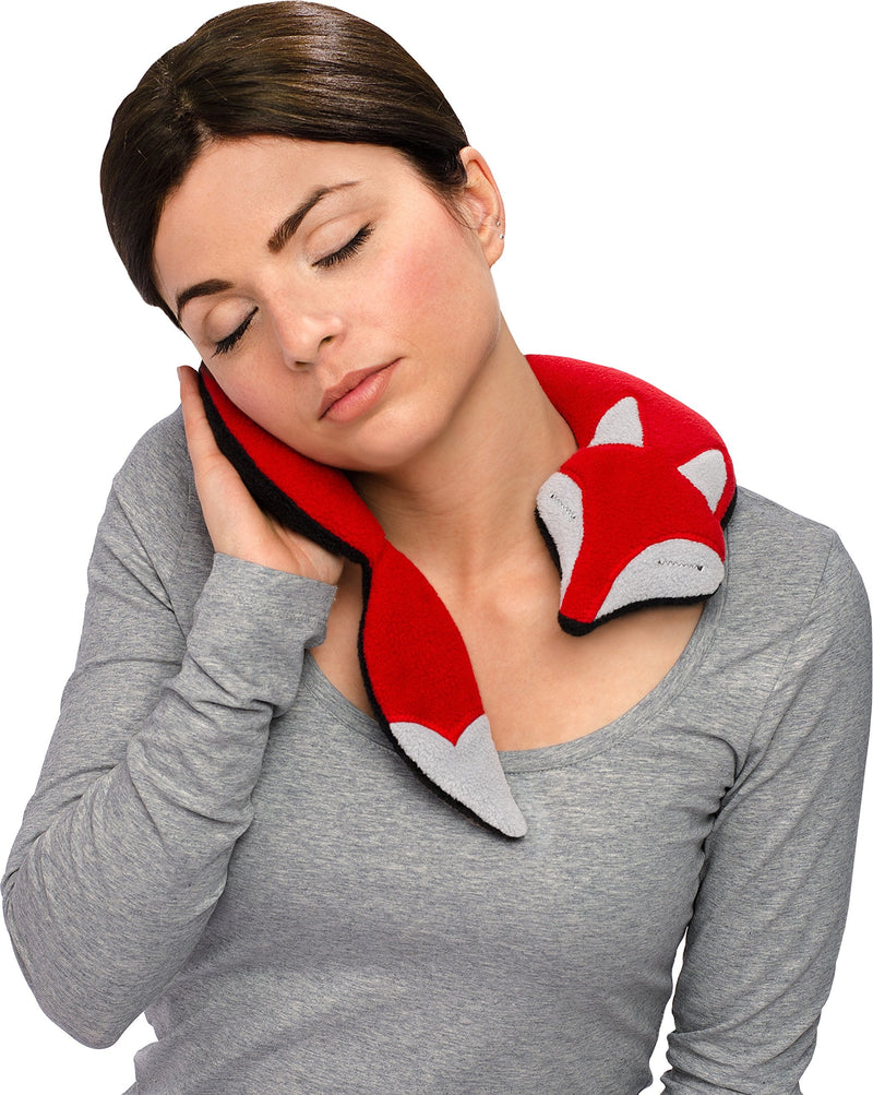 [Australia] - LESCHI heat pillow - grain pillow for microwave - animal fox beige - cuddly neck pillow with organic wheat - ideal as a heat source in winter and for tension in the neck, shoulder, neck, sand / midnight 