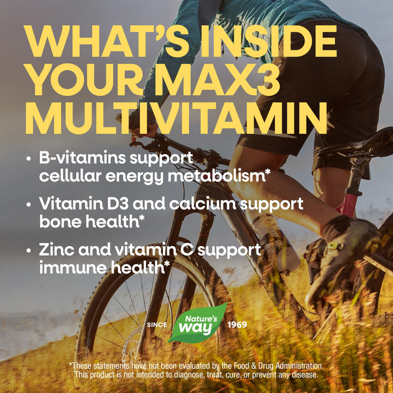 Nature's Way Alive! Max3 Potency Adult Daily Multivitamin with Iron, 90 ct | High Potency Adult Multivitamins to Support Cellular Energy Metabolism, Heart, and Muscle Function*, Tablets for Women & Men 90 Count (Pack of 1)