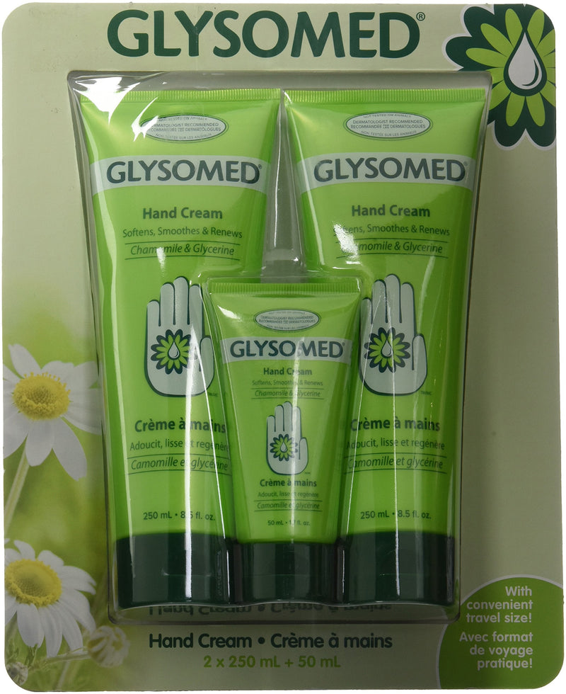 Glysomed Hand Cream Combo 3 Pack (2 X Large Tube 8.5 Fl Oz + 1 X Purse Size 1.7 Fl Oz) 6.23 Ounce (Pack of 3)