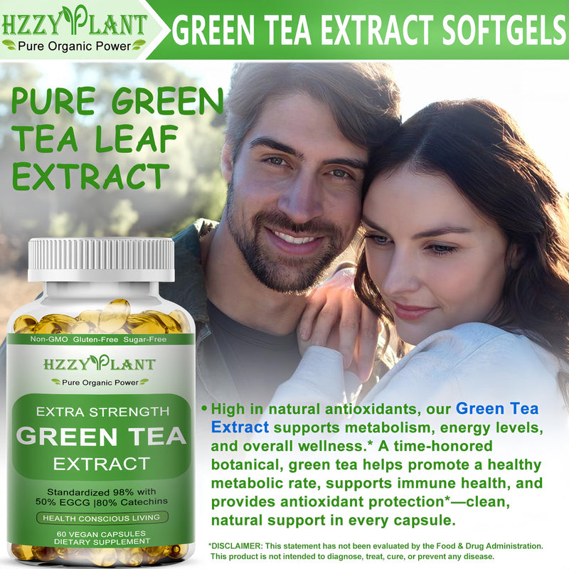 [Australia] - Green Tea Extract Softgels, High Absorption Green Tea Softgel Capsules for Energy Metabolism Antioxidant Immune Skin Heart Support, Herbal Supplement 50% EGCG for Men & Women,Non-GMO,2 Month Supply 