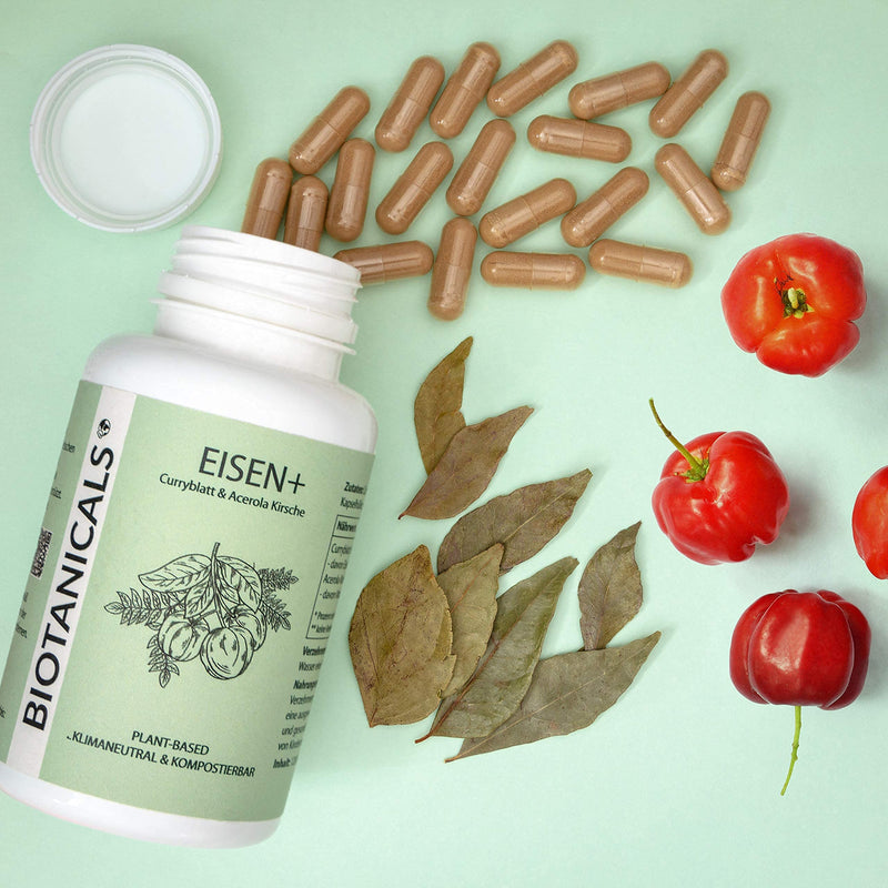 [Australia] - Biotanicals - Iron capsules (120 pieces) - High-dose plant-based iron, made from curry leaf and vitamin C from acerola cherry - for 4 months - CO2 neutral & compostable - vegan 