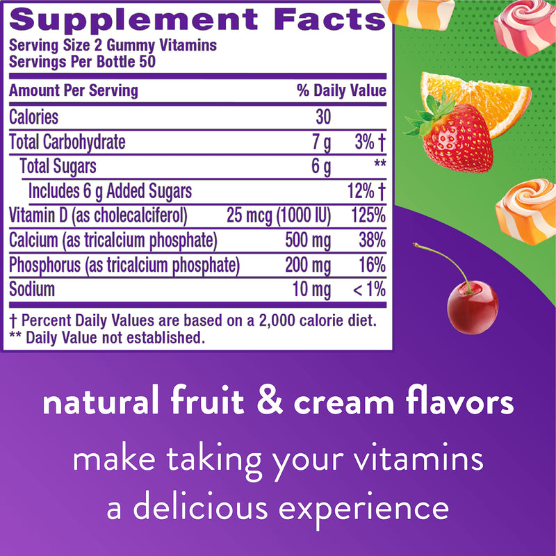 Vitafusion Extra Strength Vitamin D3 Gummy & Chewable Calcium Gummy Vitamins for Bone and Teeth Support, Fruit and Cream Flavored, America’s Number 1 Gummy Vitamin Brand, 50 Day Supply, 100 Count