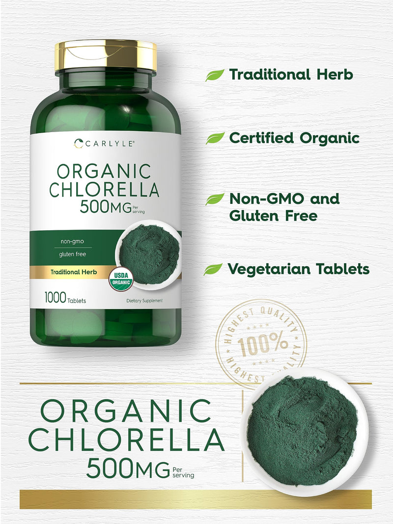 [Australia] - Carlyle Chlorella Tablets Organic 500 mg | 1000 Count | Vegetarian, Non-GMO, and Gluten Free Supplement 