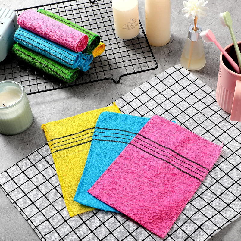 [Australia] - Pack of 12 Korean Exfoliating Gloves for Body Peeling Italy Towel Exfoliating Washcloths Korean Exfoliating Cloth Bath Body Exfoliating Bath Towels for Shower (Yellow, Green, Blue, Pink, L) 12 pieces (1 pack) Yellow, Green, Blue, Pink 