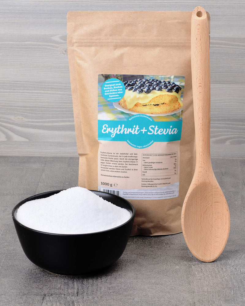 [Australia] - Erythritol + Stevia natural sugar substitute without calories 1:1 sweetness compared to sugar, without taste, healthy alternative for cooking, baking, sweetening (1 kg Doypack) 