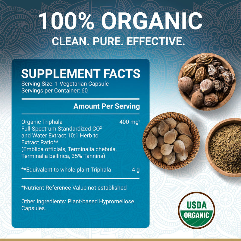 [Australia] - Triphala Capsules ‚Äì USDA Organic Certified | Vegan Triphala Tablets | 100% Natural Herbal Triphala Guggulu Supplement | Natural Fusion Extract Potency | Ayurveda | 60 Caps | Trifala Churna 60 Count (Pack of 1) 