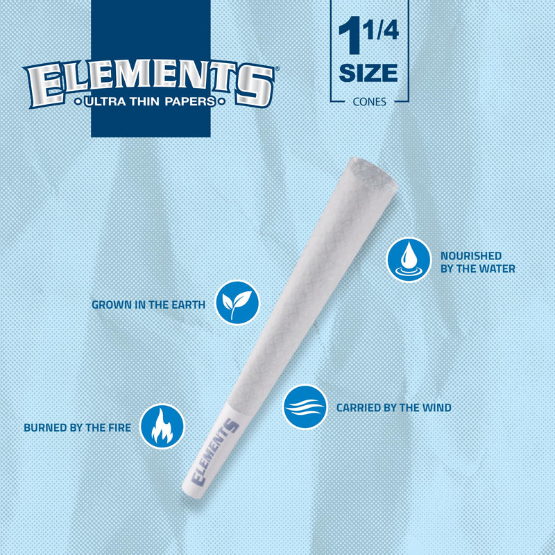 [Australia] - Elements Ultra Thin Rolling Paper Cones 1 1/4 | 100 Pack | Pre Rolled with Tips and Packing Tubes Included 