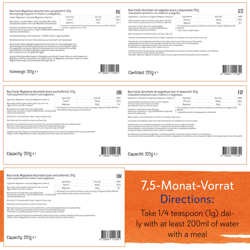 Now Foods, Magnesium Ascorbate, 227g Vegan Powder, Vitamin C, Minerals, Gluten Free, Soy Free, Vegetarian