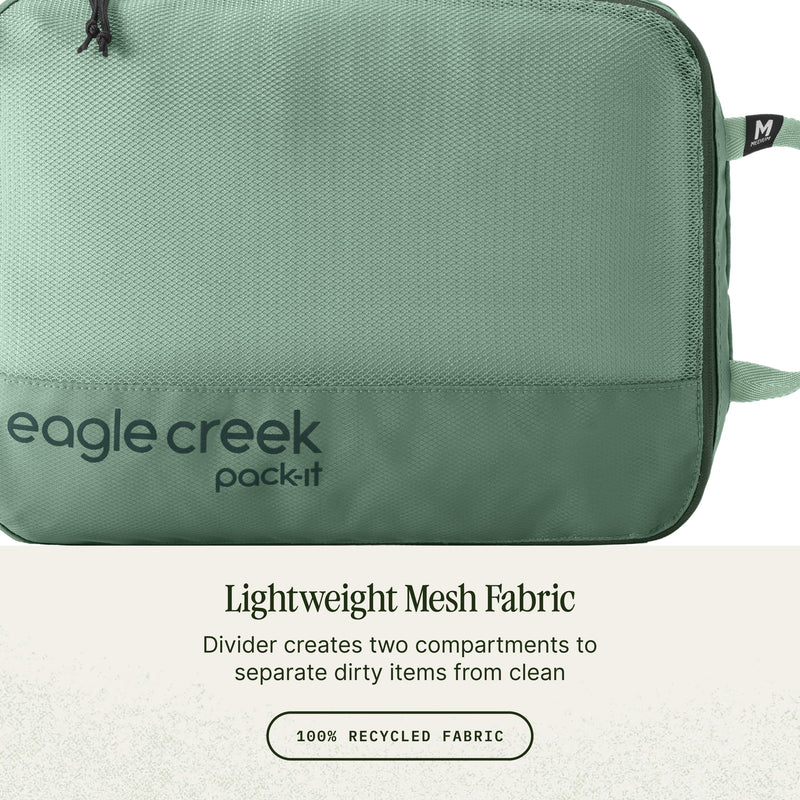 Eagle Creek Pack-It Reveal Clean/Dirty Cube, Medium, Willow Green | Water-Resistant Dual Compartment Packing Cube with Internal Divider for Clean and Dirty Clothes, Travel Essentials
