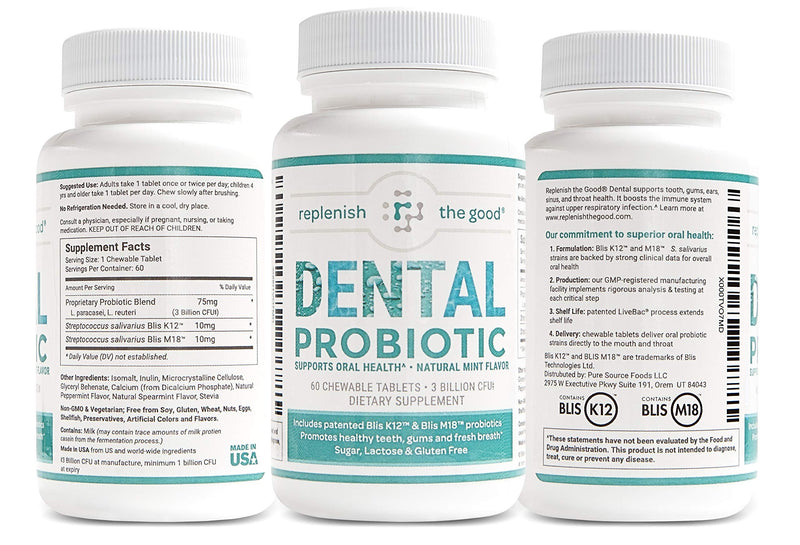 [Australia] - Dental Oral Probiotic, 60 Chewable Tablets - Supplements w/BLIS K12 & M18 - Bad Breath Treatment for Adults - Boosts Oral Health - Fights Halitosis, Tooth Decay, Strep Throat (Mint Flavor) 60 Count (Pack of 1) 