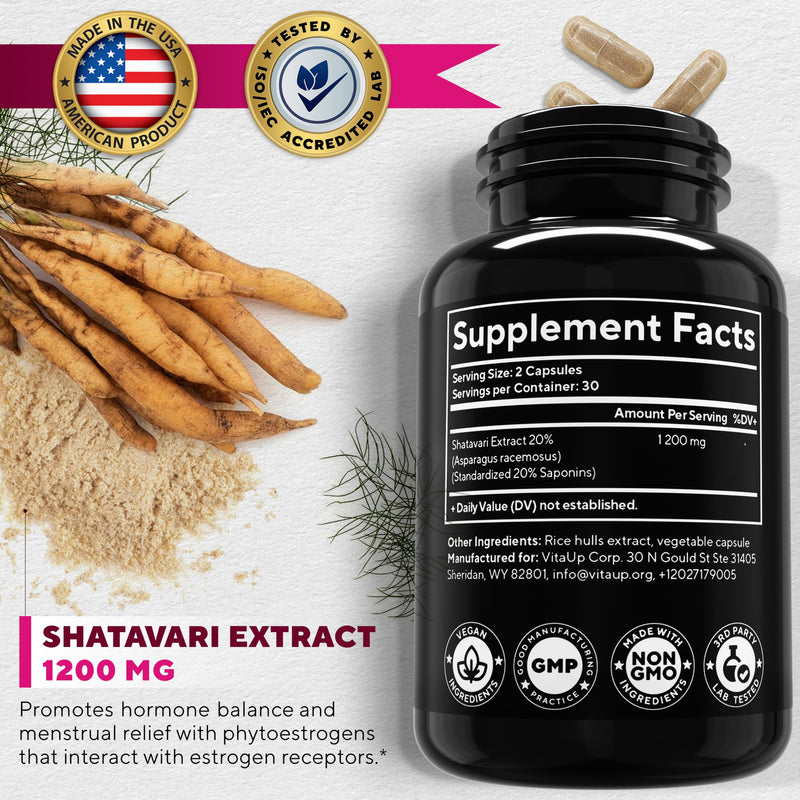 [Australia] - Shatavari Capsules - USA Made Shatavari Organic Capsules - Shatavari Extract 1200mg - Shatavari Root Supplement for Hormone Balance for Women, Menopause & Menstrual Relief Support - 60 Count 