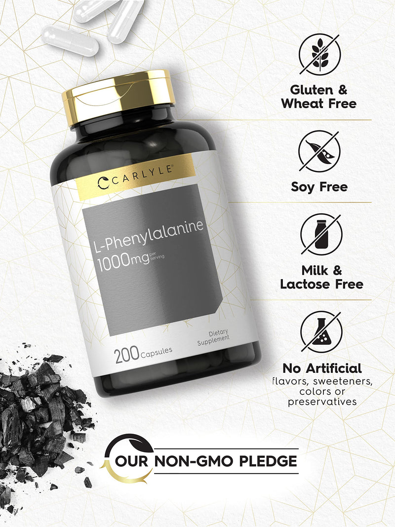 Carlyle L-Phenylalanine 1000mg | 200 Capsules | Amino Acid Supplement | Non-GMO & Gluten Free Supplement