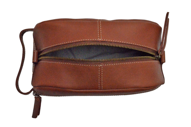 Timberland Men's Leather Toiletry Bag Travel Kit Accessory Cognac