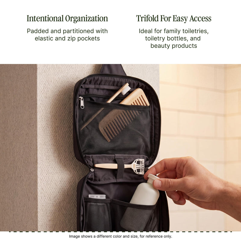 Eagle Creek Pack-It Trifold Toiletry Kit, Willow Green | Dopp Kit Toiletry Organizer with Padded Interior, Durable Hanging Hook and Large Compartments, Water-Resistant and Washable