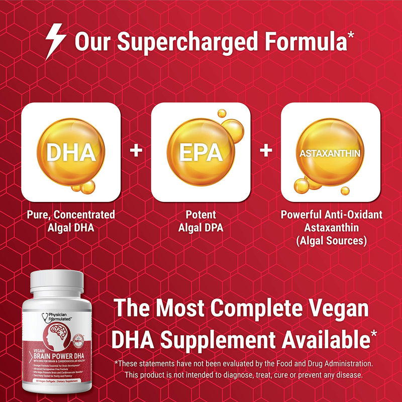 [Australia] - Vegan DHA for Brain and Prenatal 100% Algae Based Omega 3 Essential Fatty Acids with NO Carrageenan, NO Vegetable Oil PLUS 2500mcg Astaxanthin 