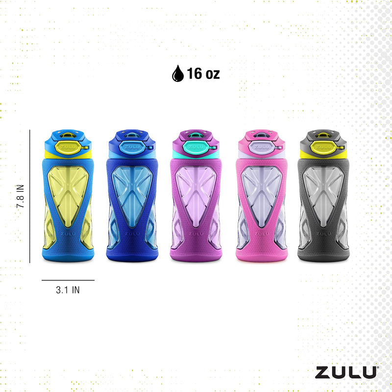 [Australia] - ZULU Torque 16oz Plastic Kids Water Bottle with Silicone Sleeve and Leak Purple Single 