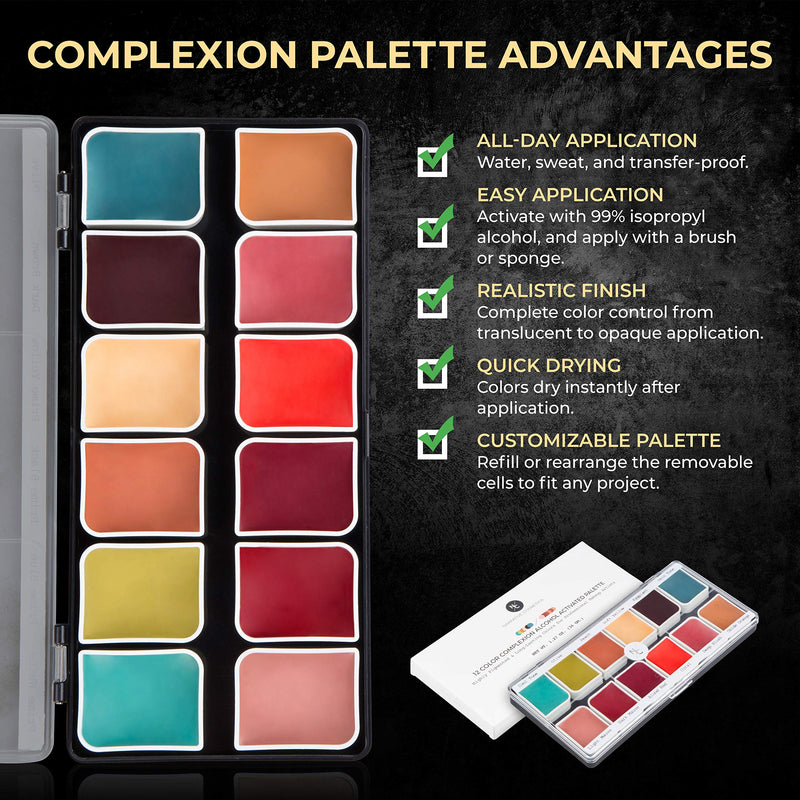 [Australia] - Narrative Cosmetics 12-Color Complexion Alcohol-Activated Palette, Professional Quick Drying Waterproof SFX Makeup, Tattoo Cover 